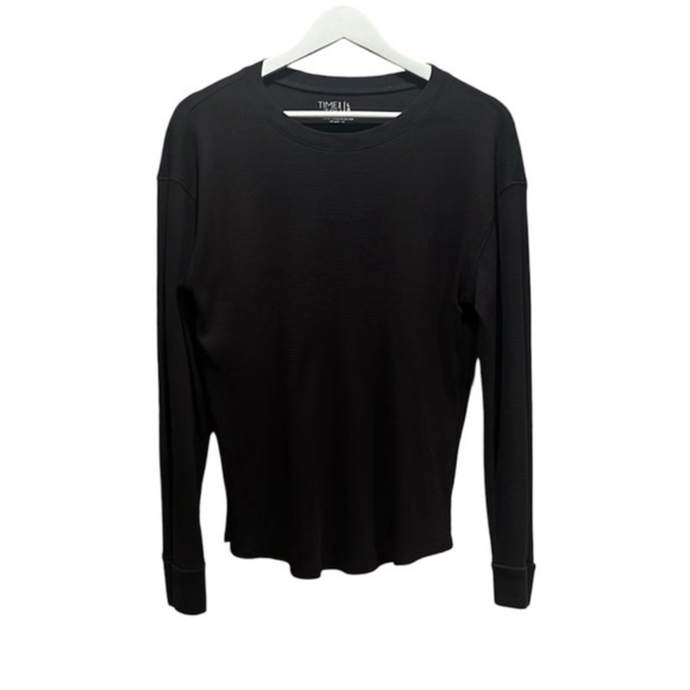 Time and Tru Women’s Black Thermal Waffle Knit Long Sleeve Tee Size Large 12-14